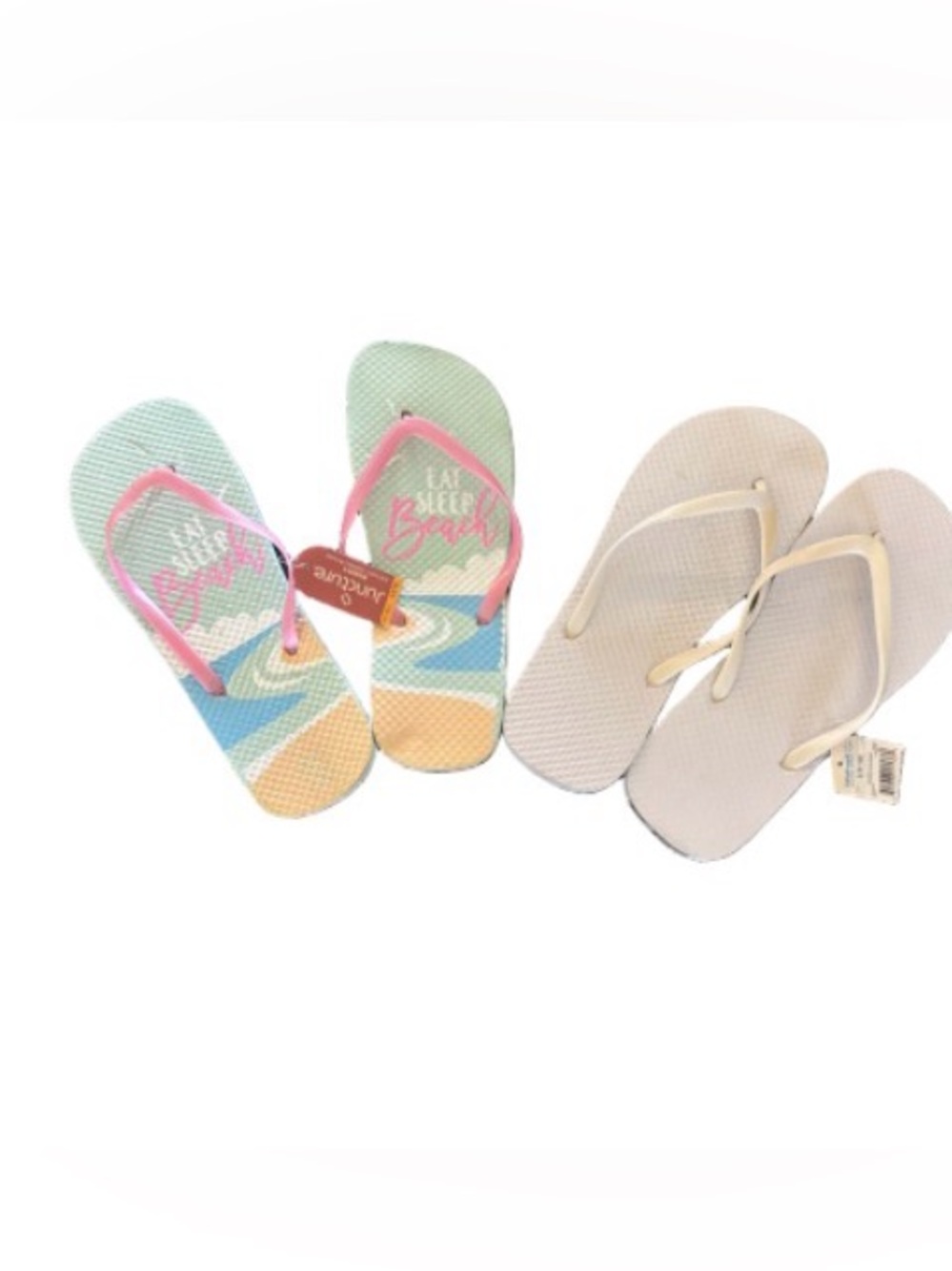 Girls' Pink & Mint Wave Print Flip Flops - Casual Beach Sandals